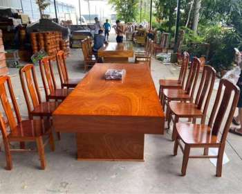 Bộ bàn ghế phòng ăn 10 ghế gỗ hương xám BA007