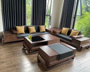 Sofa 2 văng chân quỳ gỗ sồi Nga sơn màu óc chó mã BG401
