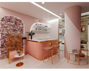 Thiết kế salon tóc tông màu hồng cho chị khách tại Quận 1 - HCM