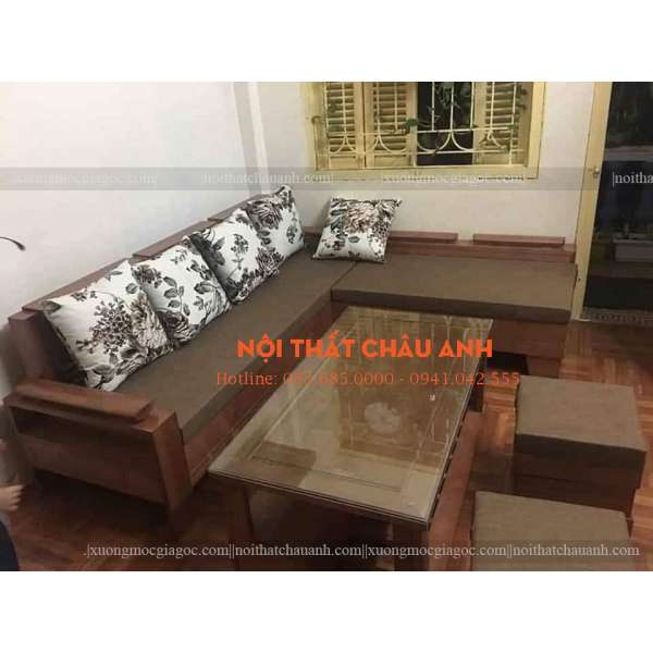 Sofa phòng khách chữ L gỗ sồi Nga tay trứng BG254
