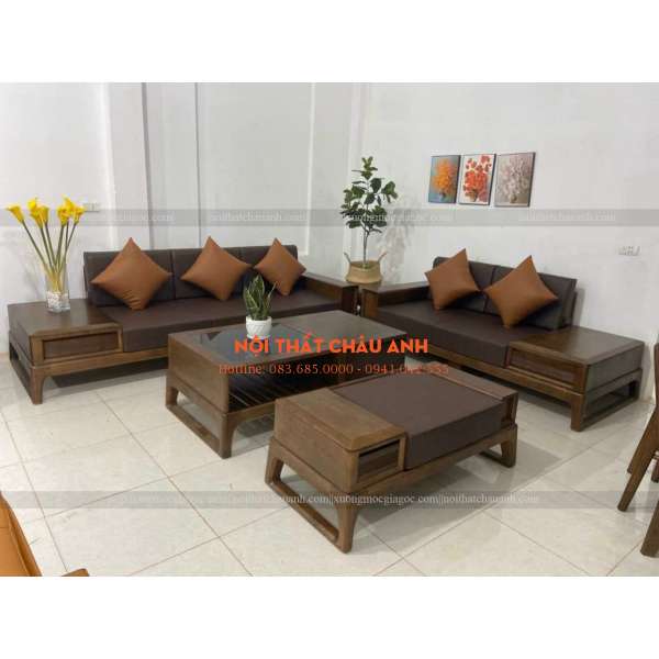 Bàn ghế gỗ sồi Nga chân uốn dành cho phòng khách BG261
