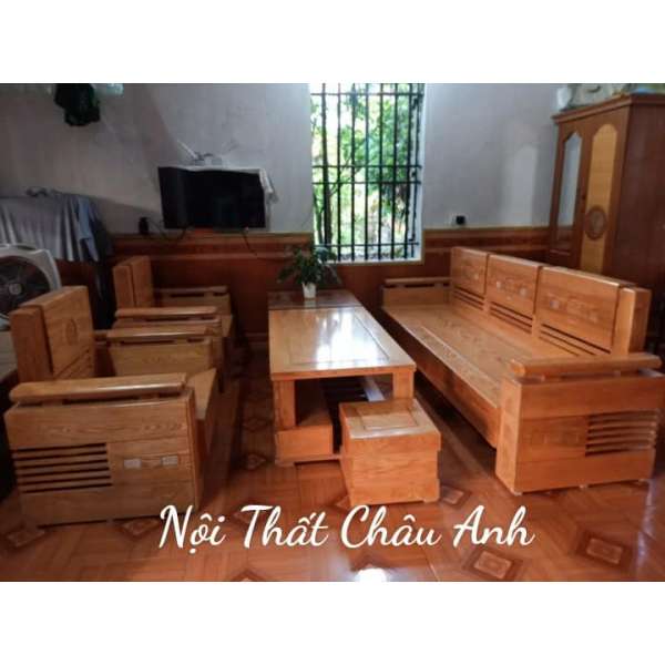 Bộ bàn ghế đối gỗ sồi nga tại nhà chị sen ở hà tĩnh FB036