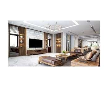 Thi công nội thất khách gỗ óc chó nhà anh Thanh CC026