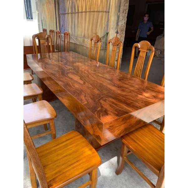 Mẫu bàn ăn 10 ghế gỗ hương xám giá rẻ BA002