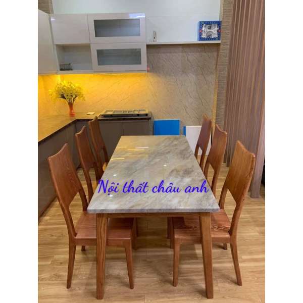 Bàn ăn gỗ sồi Nga 6 ghế hiện đại BG171