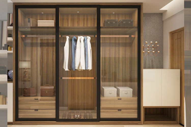 Mẫu tủ áo cánh kính kết hợp với gỗ