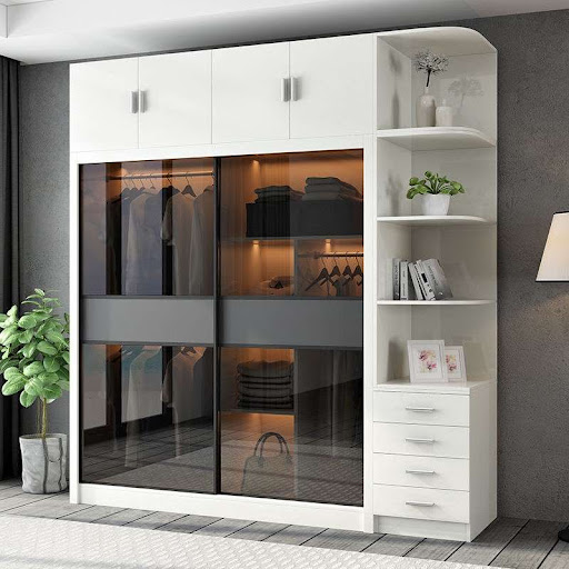 Mẫu tủ treo quần áo cánh kính kết hợp với nhựa
