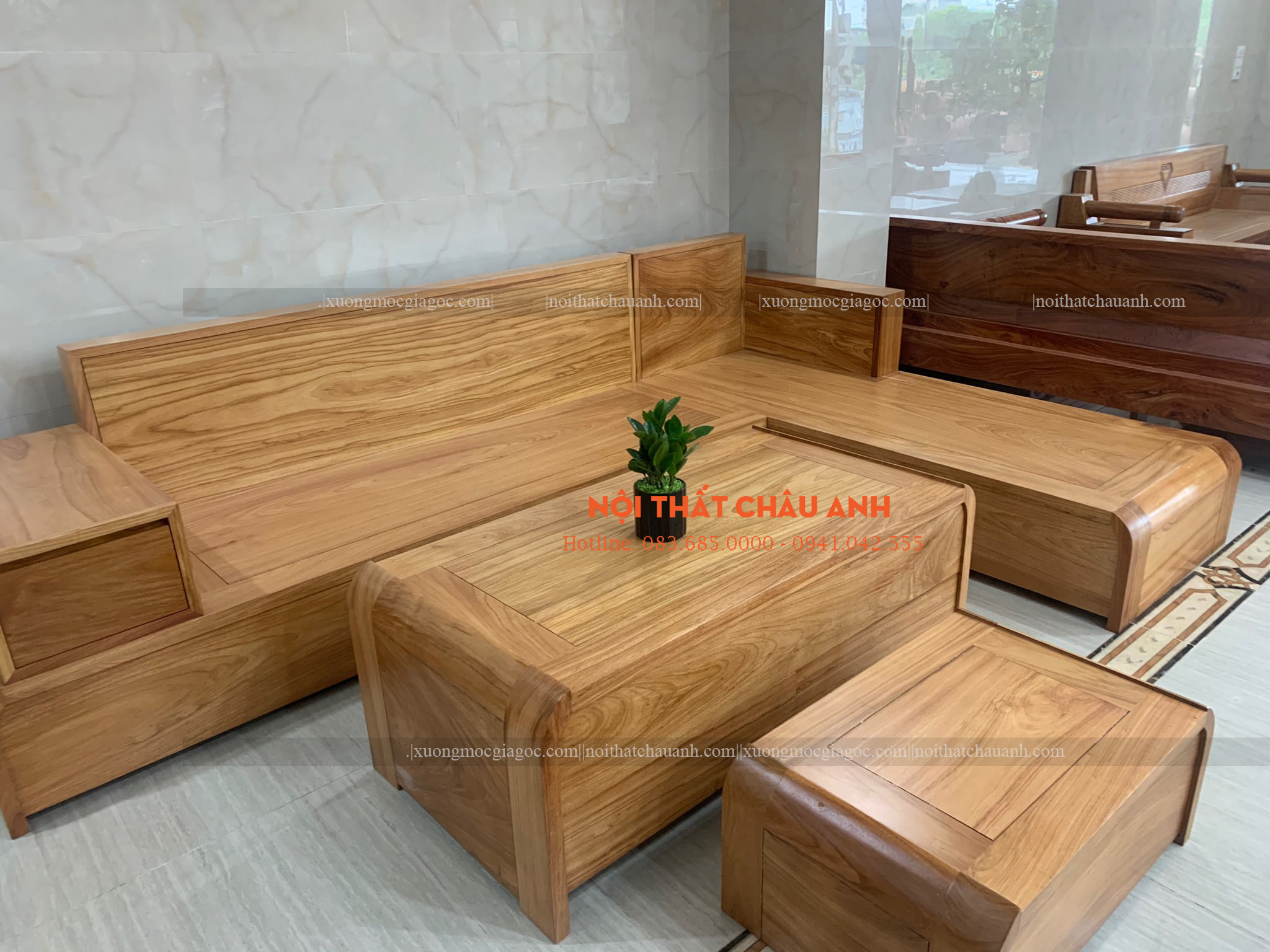 Bàn ghế phòng khách được làm bằng gỗ hương xám chữ L BG260