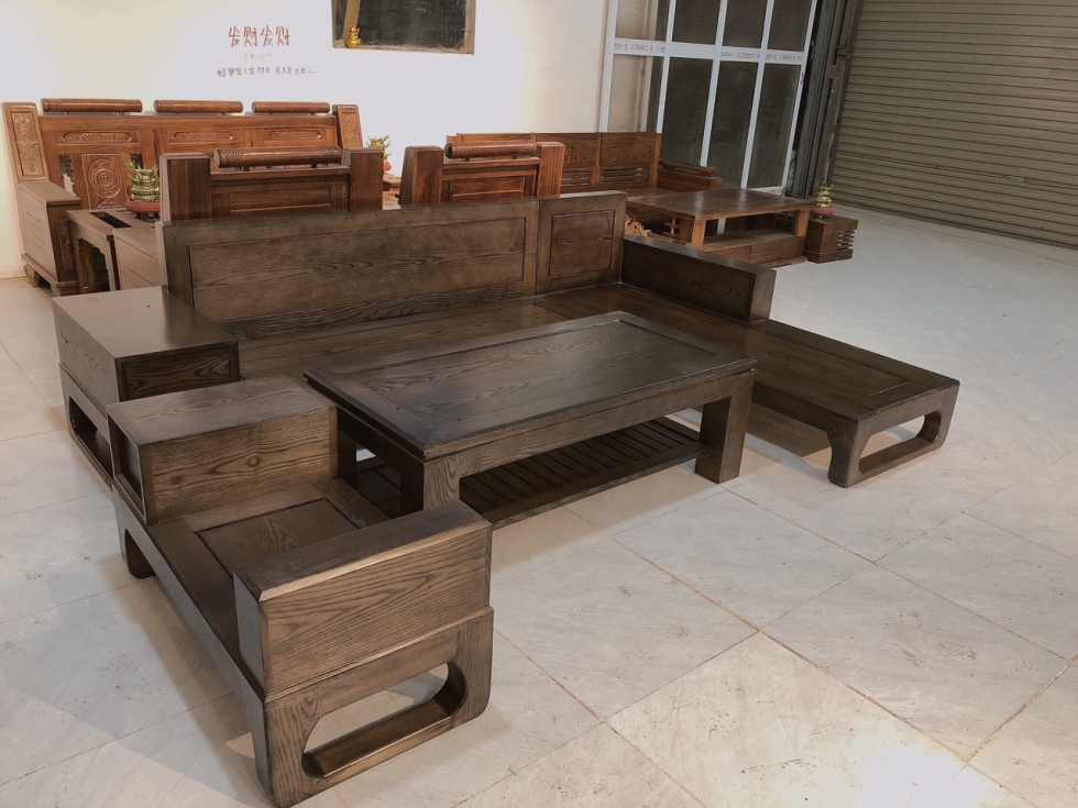 sofa gỗ phòng khách góc L chân cong BG06