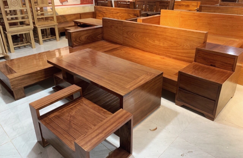 sofa gỗ góc L cho phòng khách 