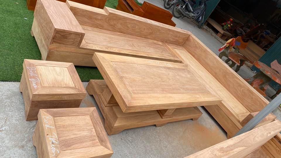 sofa gỗ phòng khách góc L hộp gõ đỏ 
