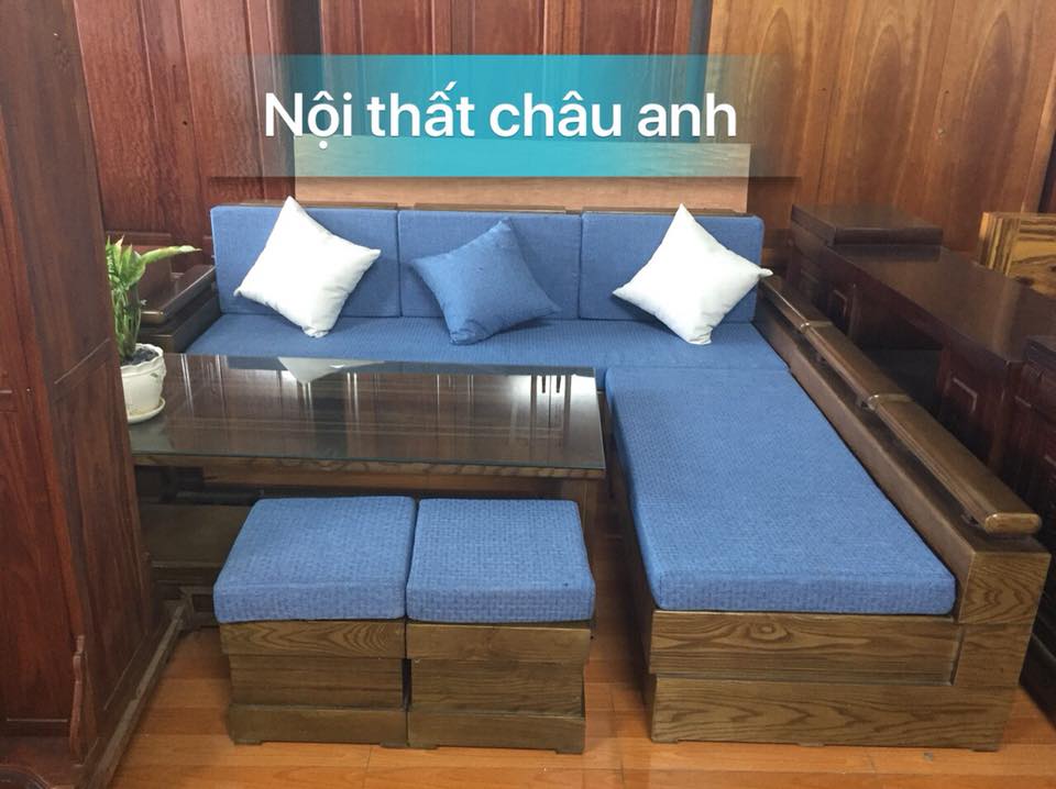 Sofa gỗ phòng khách chữ L 